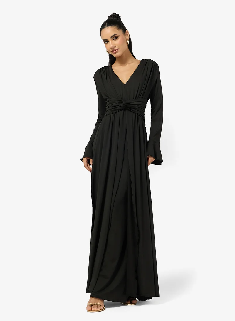 Ginger Plunge Neck Draped A Line Dress